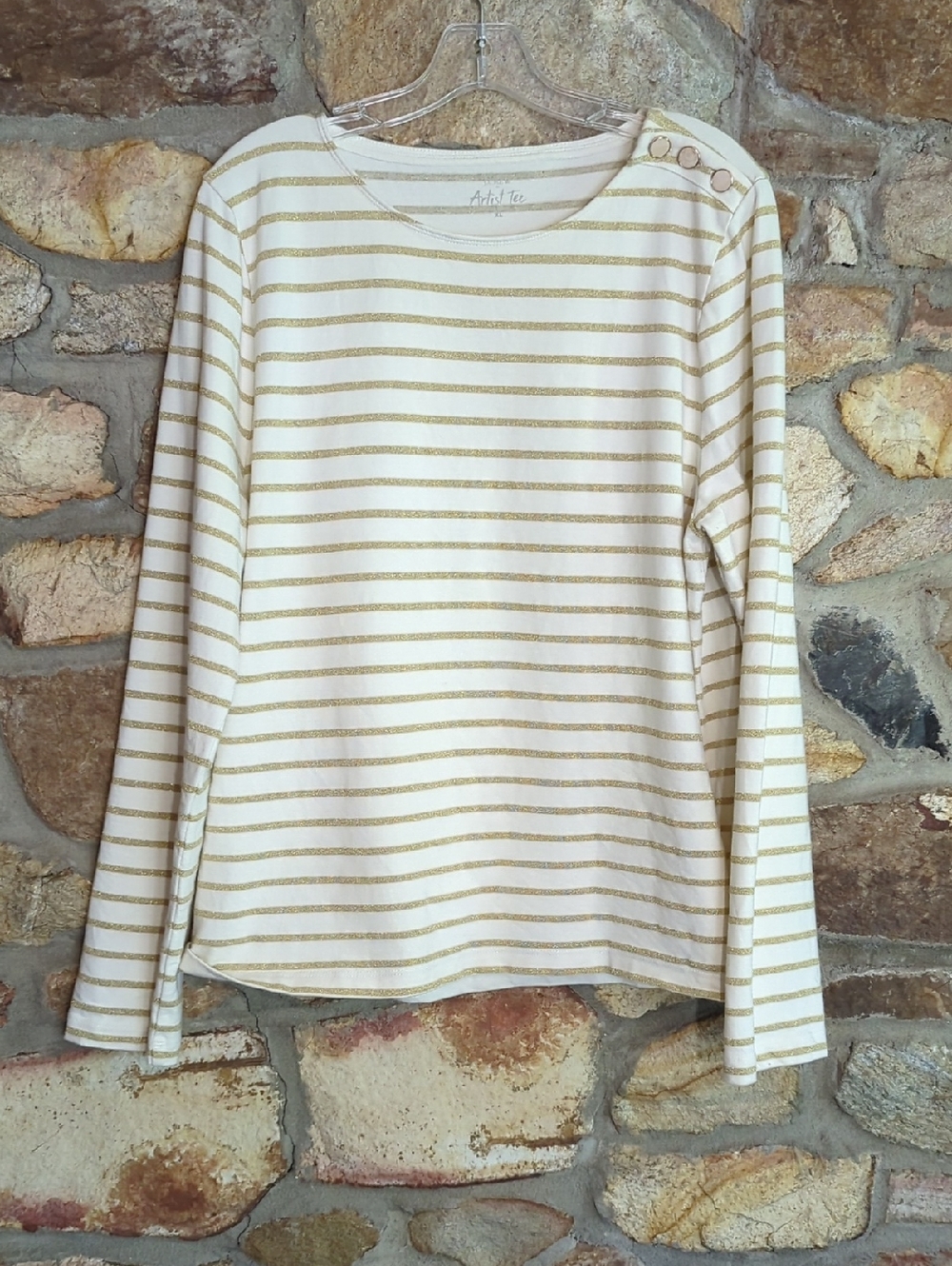 J. Crew Cotton Cream Top with Gold Stripes